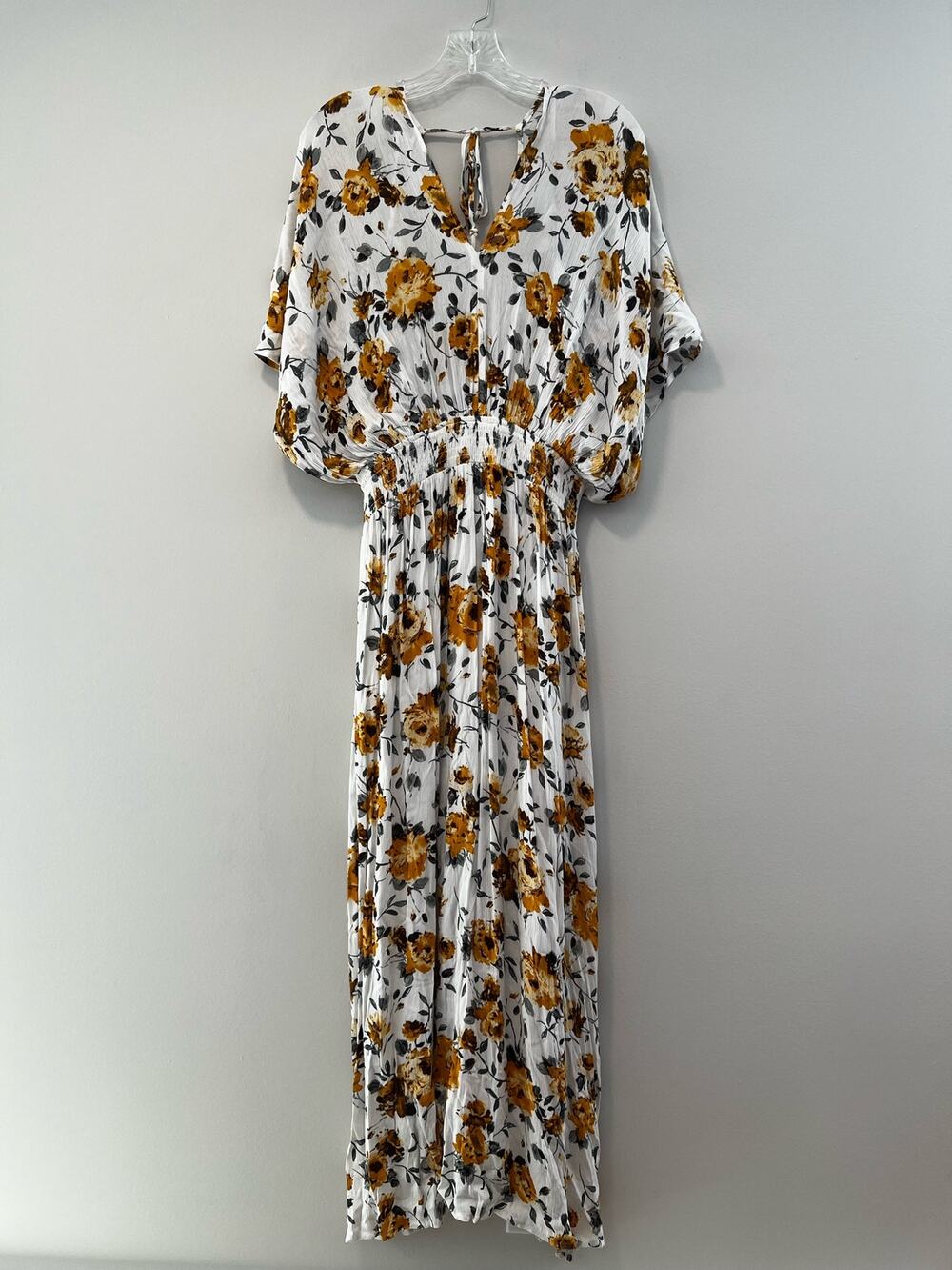 Nina Leonard Flowy Rayon Summer Maxi Dress Yellow Floral Size Medium